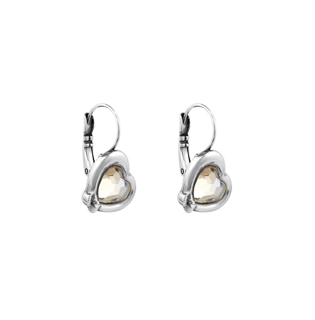 silver-plated earrings with faceted brown crystal heart motif