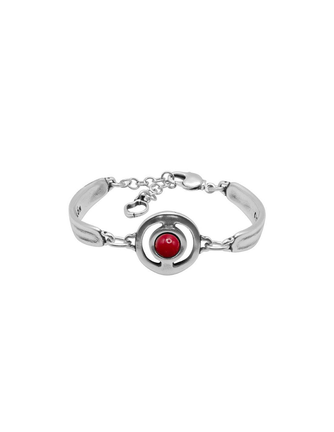 Semi-rigid bracelet with central motif decorated with red Murano dial