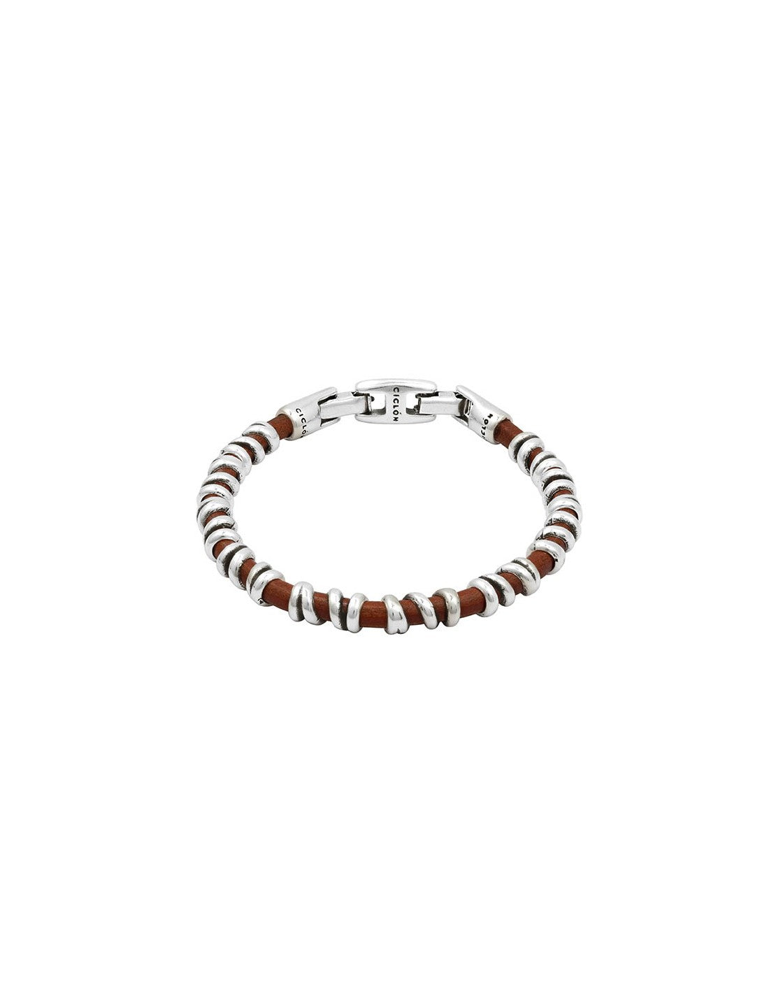 bracelet designed with 5mm leather, stiped silver and brown accents