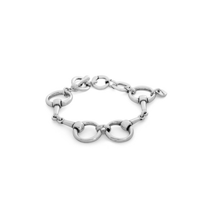 silver-plated bracelet featuring design modeled after horse bits