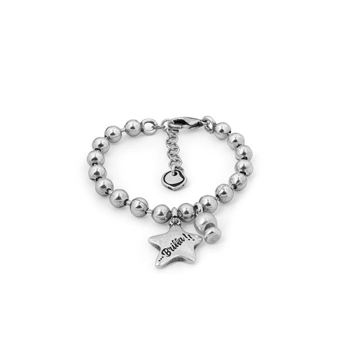 elastic silver plated bracelet with bedded design, featuring a ball chain with 10mm hanging star