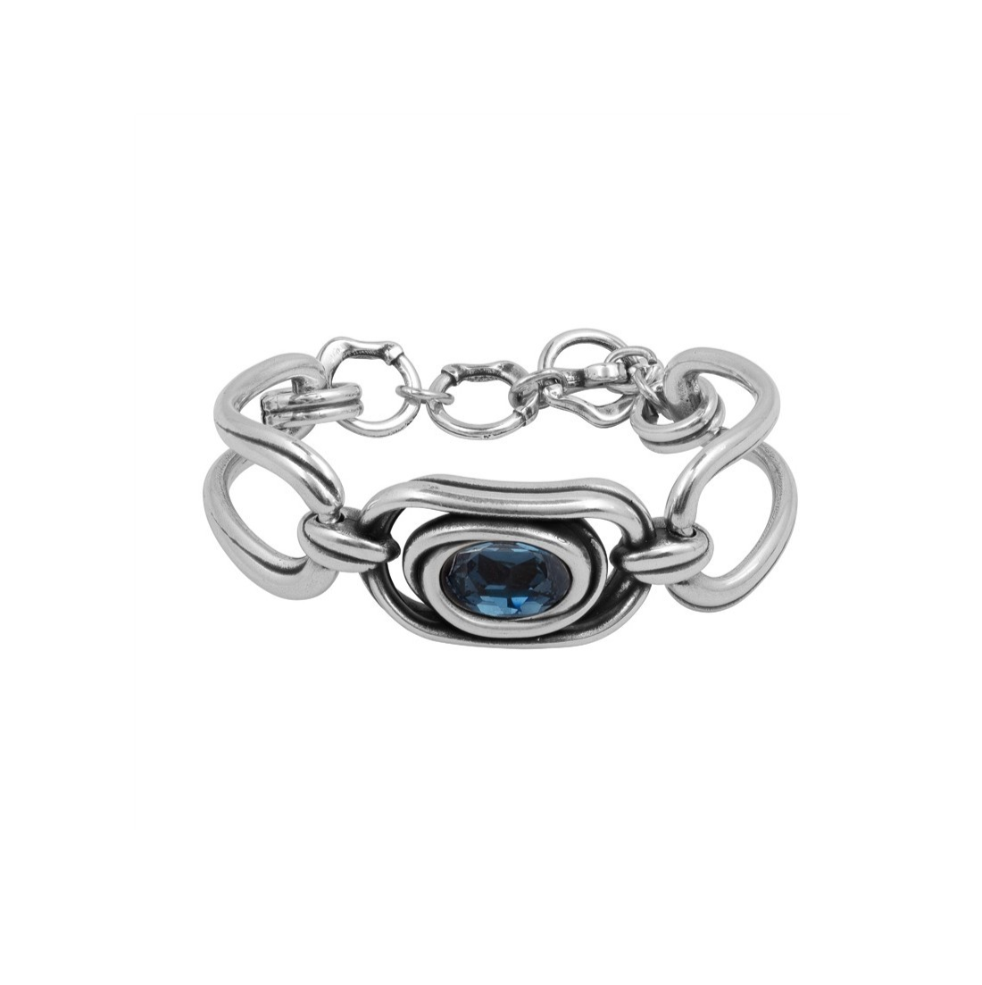 silver link bracelet with blue murano glass center link