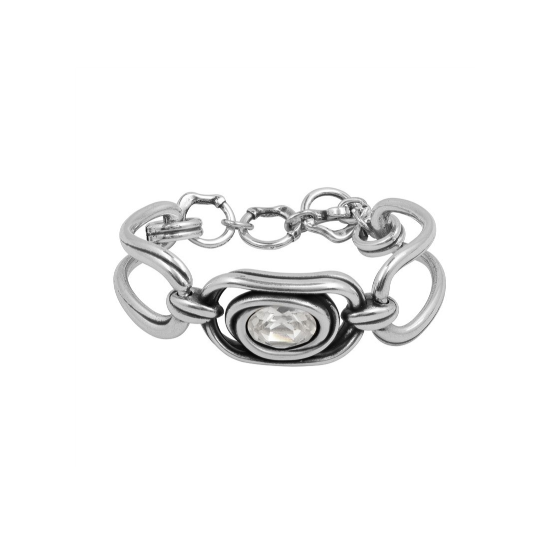 silver link bracelet with white murano glass center link