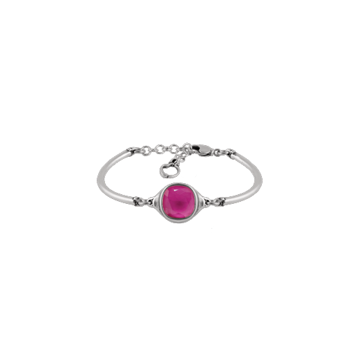 silver bracelet with faceted rose square stone