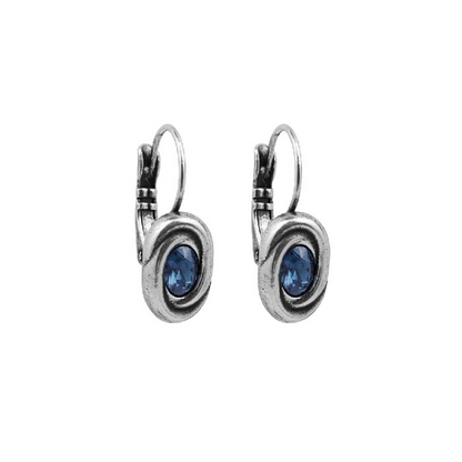 Silver earrings with blue murano glass center