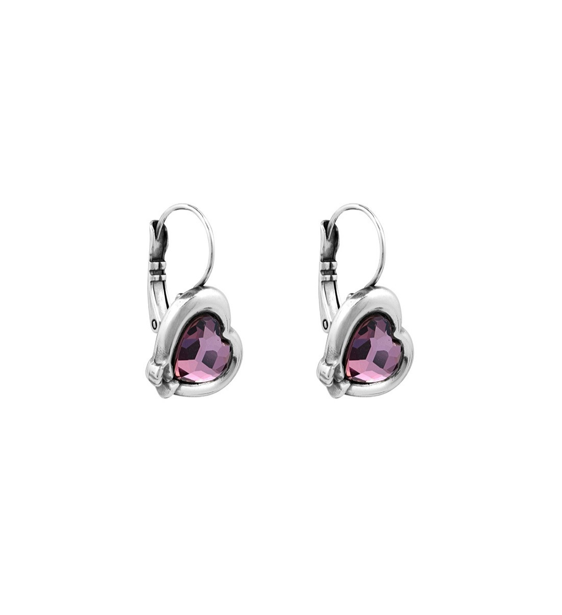 silver-plated earrings with faceted rose crystal heart motif