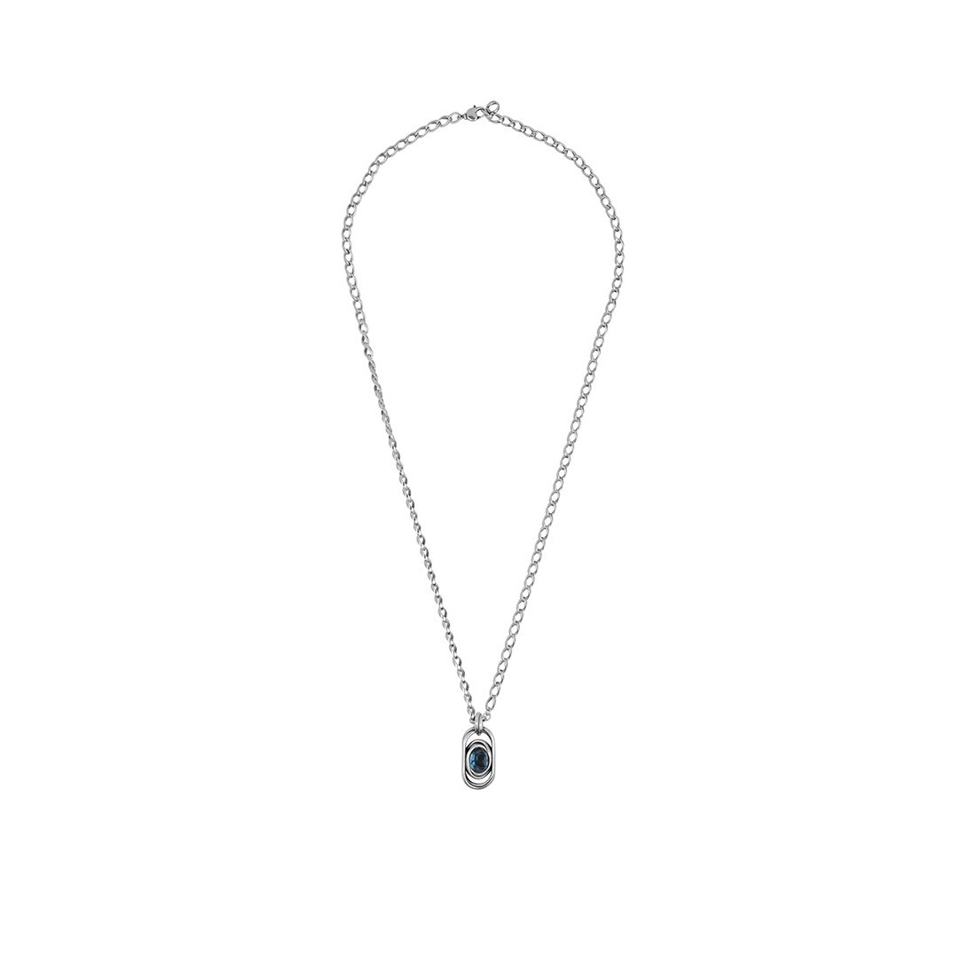 long silver necklace with silver and blue murano glass pendant 