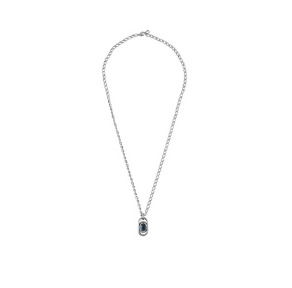 long silver necklace with silver and blue murano glass pendant 