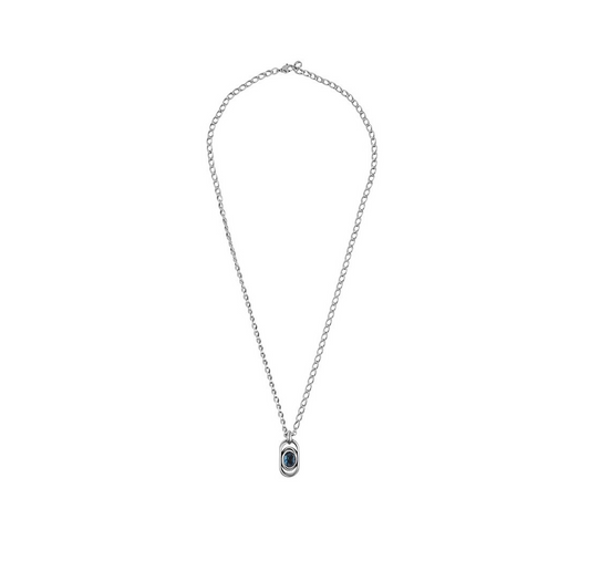 long silver necklace with silver and blue murano glass pendant 