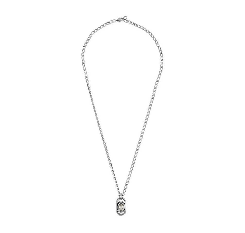 long silver necklace with silver and white murano glass pendant 