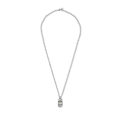 long silver necklace with silver and white murano glass pendant 