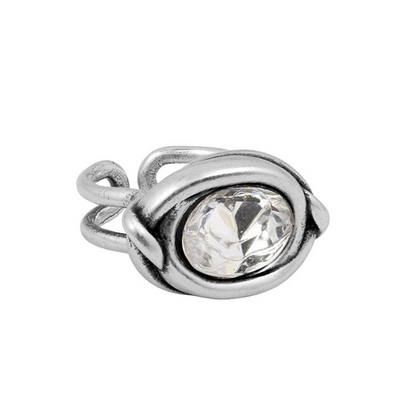 Silver ring with interlaced links and stunning white Murano glass