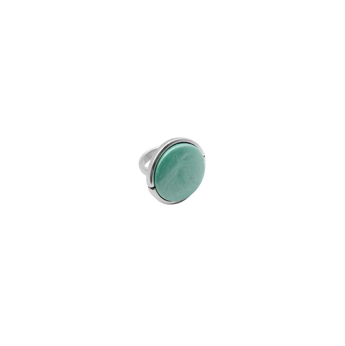 silver ring with turquoise Murano glass sphere as its centerpiece