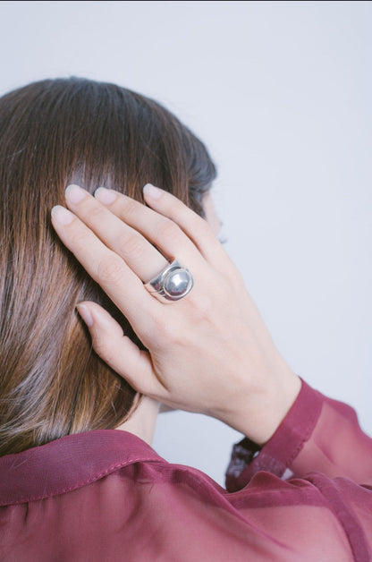 woman wearing 3 stackable women’s silver ring