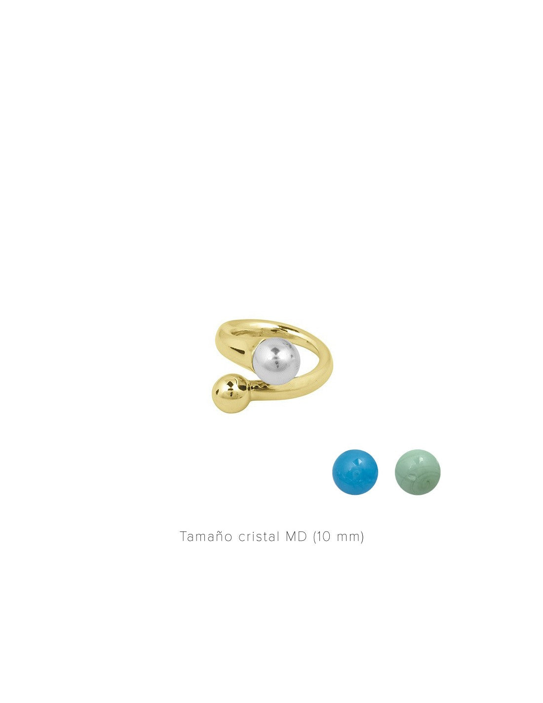 Gold ring with a 10mm dial, with interchangeable Murano green and blue glass tips