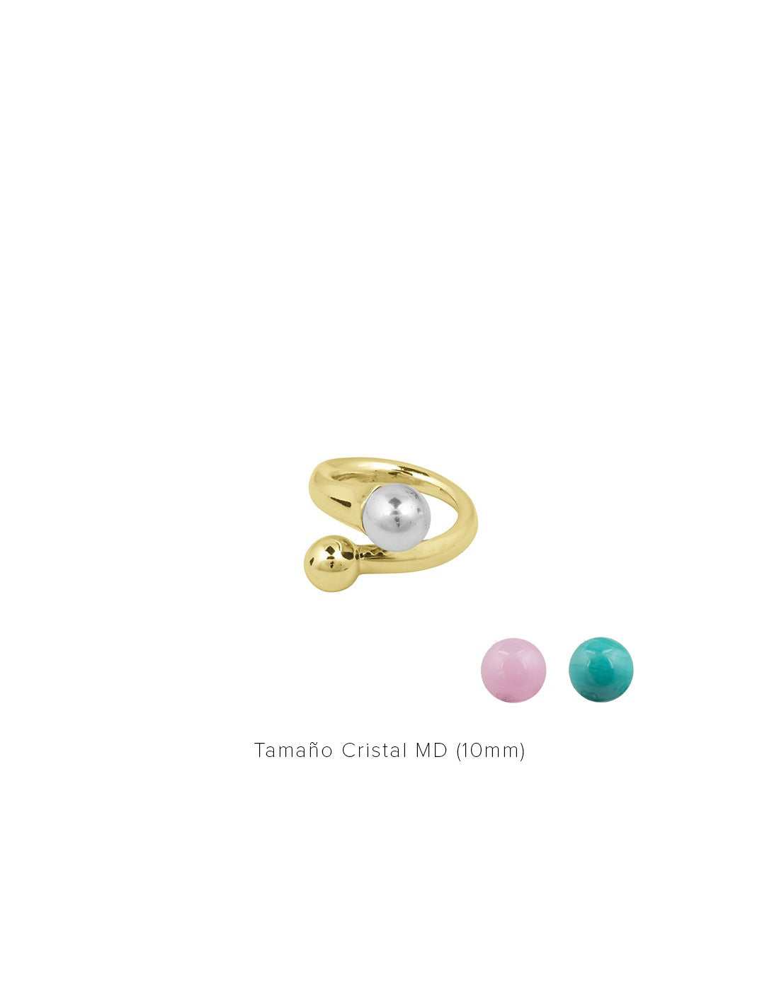 Gold ring with a 10mm dial, with interchangeable Murano green and pink glass tips