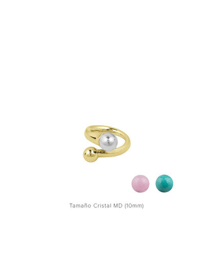 Gold ring with a 10mm dial, with interchangeable Murano green and pink glass tips