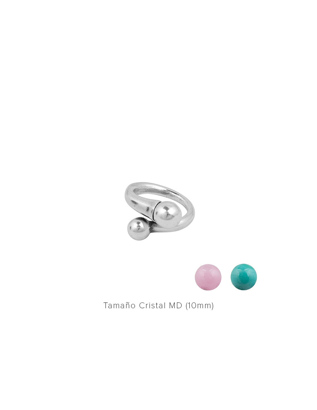 silver ring with interchangeable pink and turquoise Murano glass tips 
