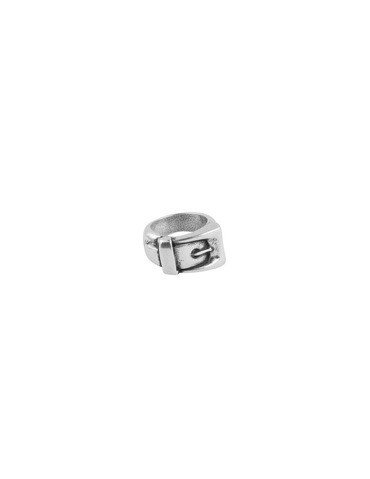 silver ring with buckle design 