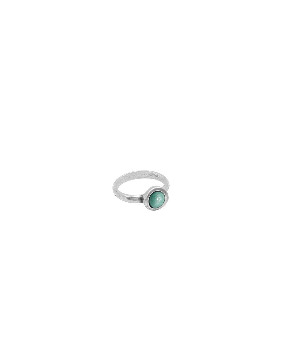 silver ring with minimalist design with turquoise  murano  glass sphere in the center