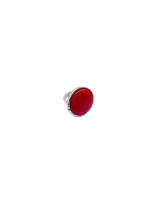 silver ring with captivating red Murano glass sphere