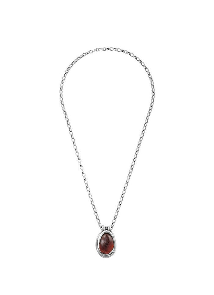 women's silver necklace with red murano glass