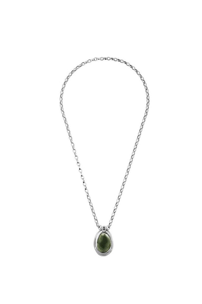 women's silver necklace with green murano glass