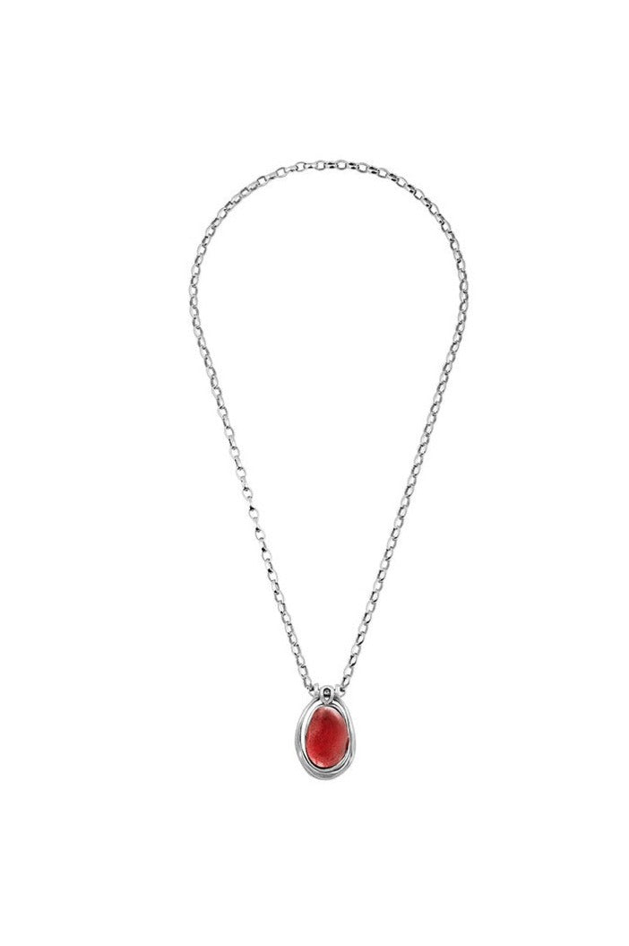 women's silver necklace with rose murano glass