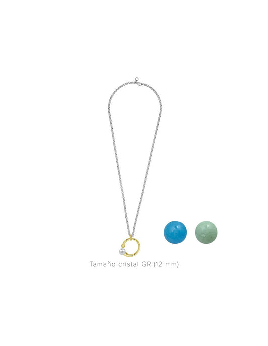 silver necklace and gold pendant with interchangeable green and blue Murano glass tips 