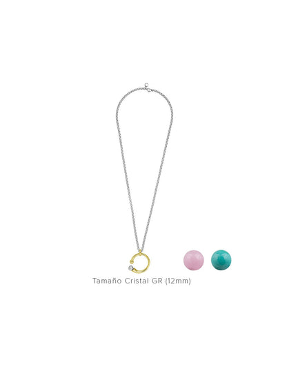 silver necklace and gold pendant with interchangeable turquoise and pink Murano glass tips 