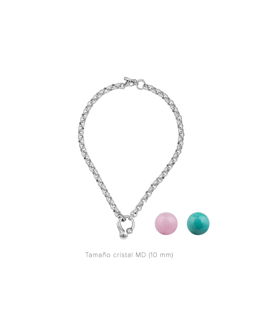 silver necklace featuring a rolo chain with pink and turquoise interchangeable 8mm tips