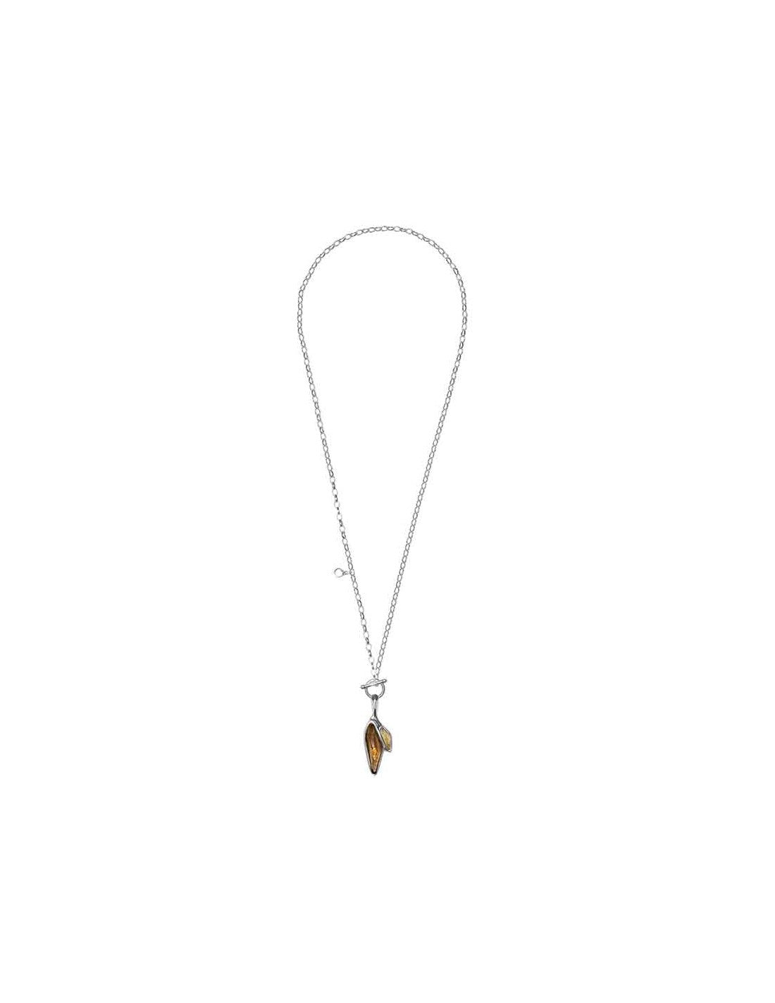 Silver-plated necklace features a delicate chain adorned with vibrant brown accents 