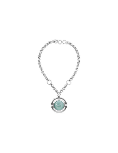 silver necklace featuring a 50 mm turquoise Murano glass dial pendant as its centerpiece