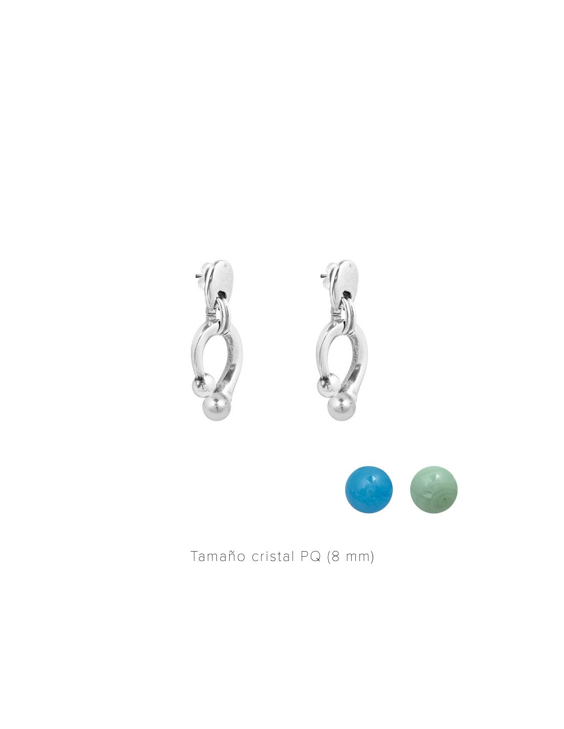 silver plated earrings featuring a chic design and interchangeable 12mm crystal accents in blue and green