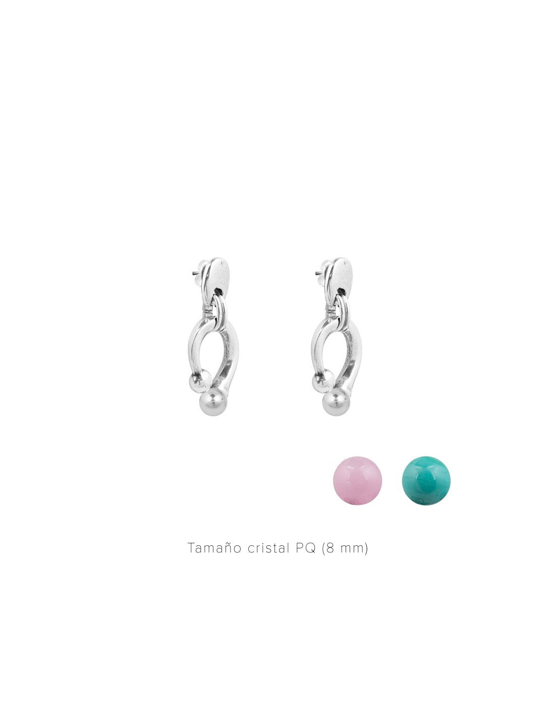 silver plated earrings featuring a chic design and interchangeable 12mm crystal accents in pink and green 