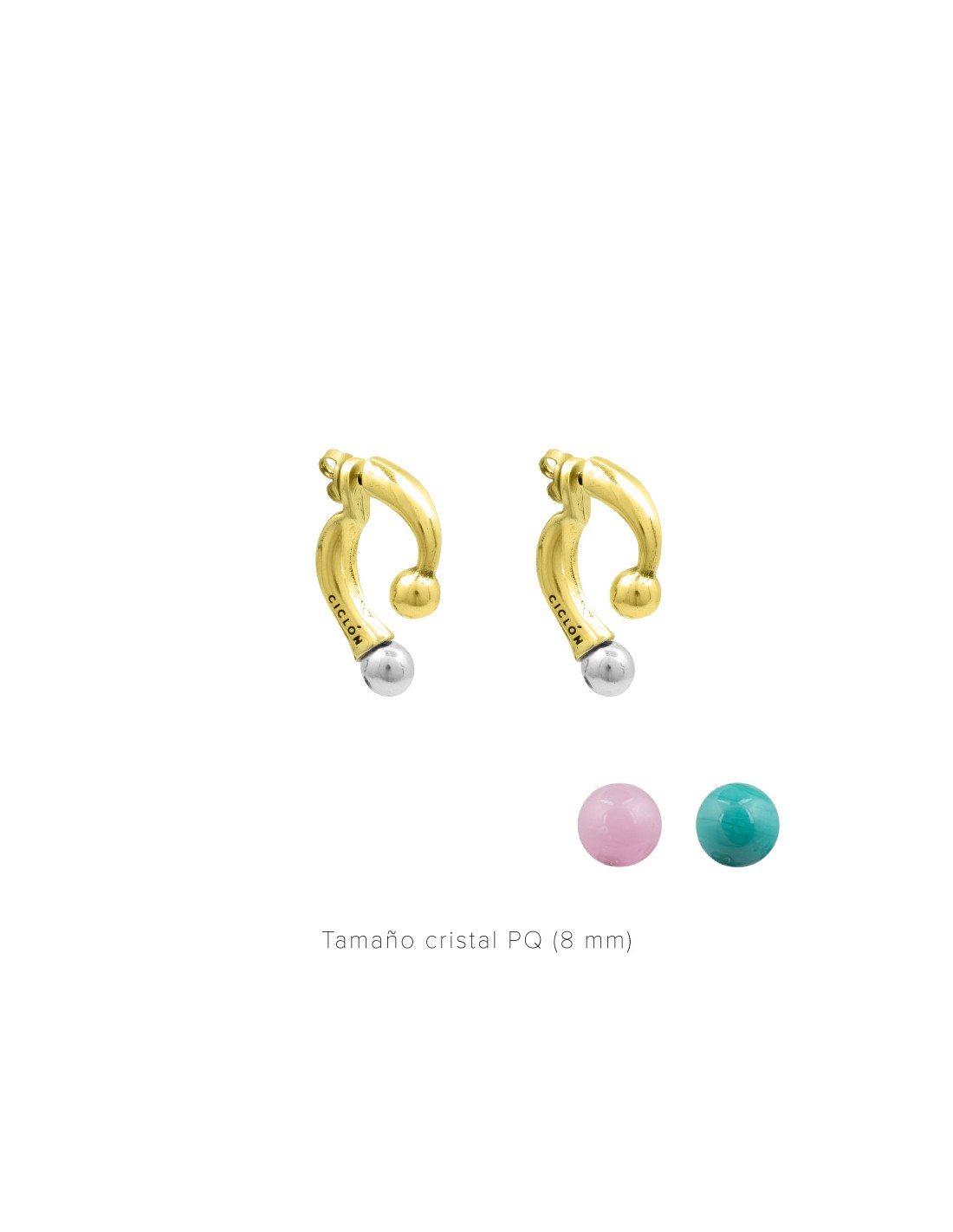 gold earrings featuring a chic design and interchangeable 12mm crystal accents in pink and turquoise
