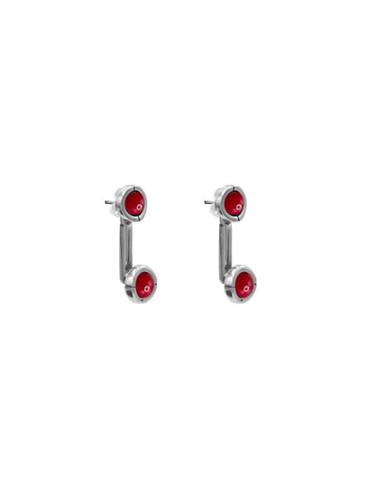 silver earrings with detachable two-position design and red murano glass accents