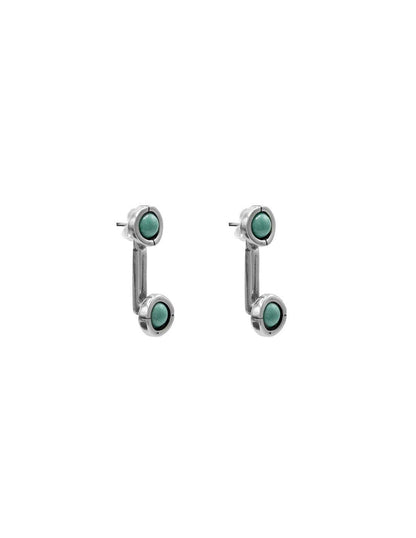 silver earrings with detachable two-position design and turquoise murano glass accents