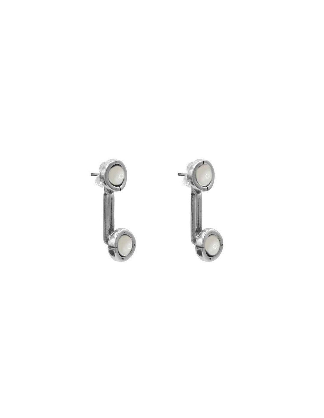 silver earrings with detachable two-position design and white murano glass accents