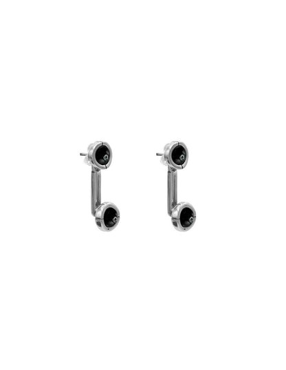 silver earrings with detachable two-position design and black murano glass accents