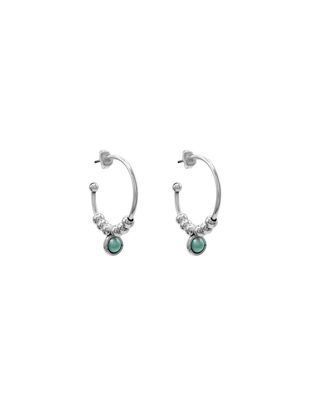 silver hoop earrings featuring turquoise Murano glass accents