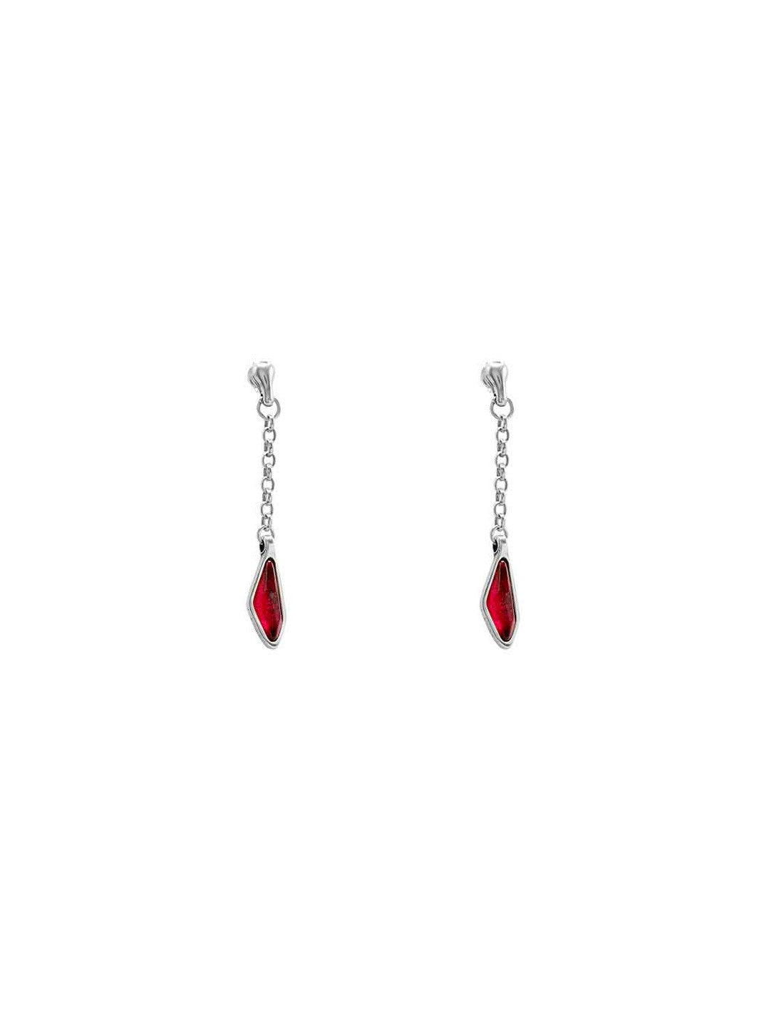 Silver-plated women's earrings featuring 60mm red Murano glass and chain design