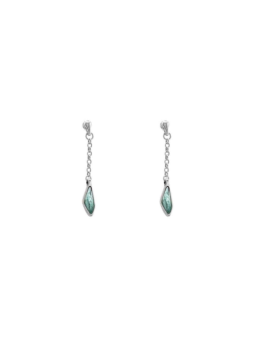 Silver-plated women's earrings featuring 60mm turquoise Murano glass and chain design