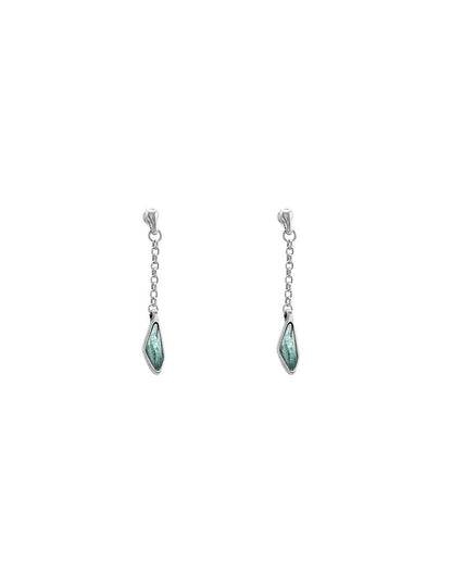 Silver-plated women's earrings featuring 60mm turquoise Murano glass and chain design