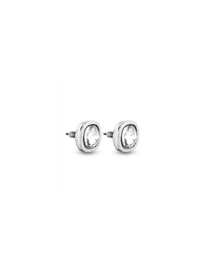 Silver earrings accented with a square-shaped white faceted stone