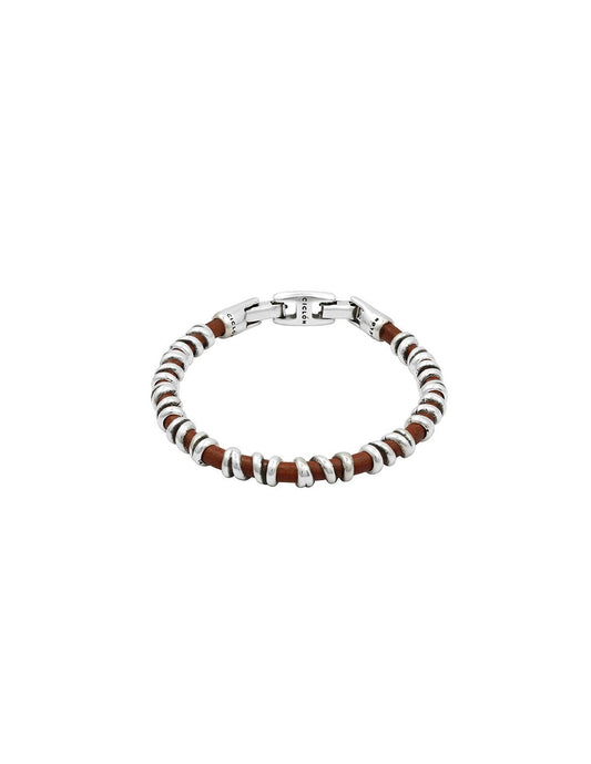  bracelet designed with 5mm leather, stiped silver and brown accents 