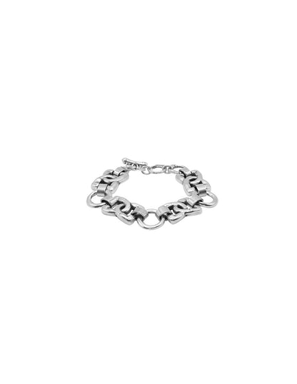 Silver Bracelet piece that's inspired by equestrian design with stirrup-shaped links and T-shaped closure
