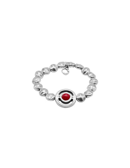 elastic silver bracelet with central motif adorned with a captivating red Murano glass sphere