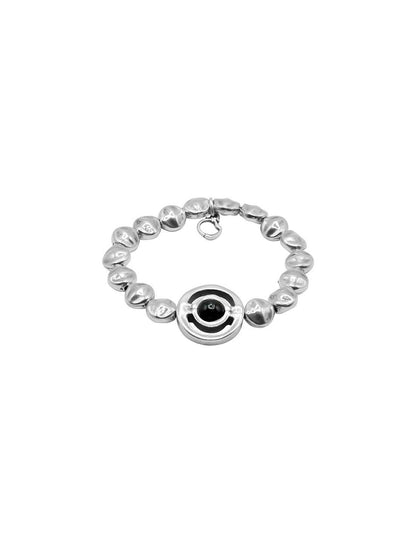 elastic silver bracelet with central motif adorned with a captivating black Murano glass sphere