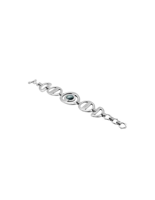 silver link bracelet with central motif decorated with green Murano glass sphere